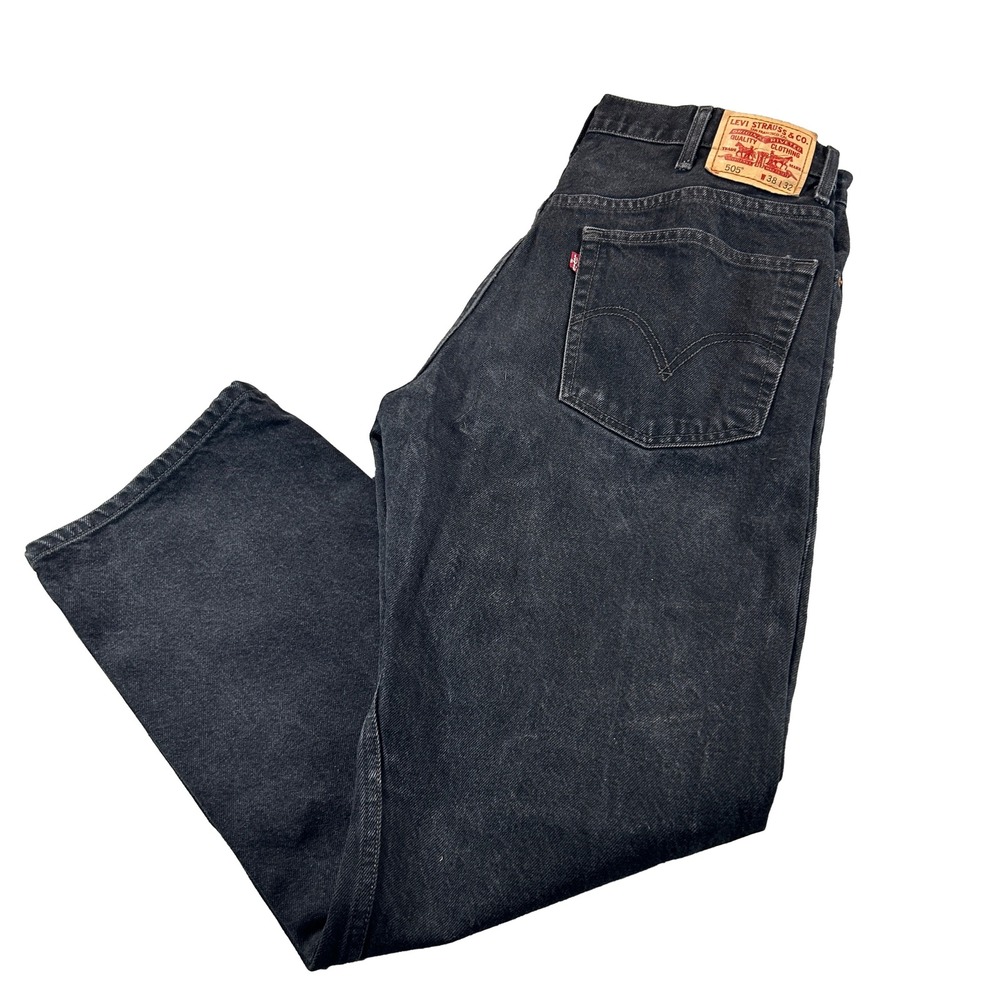 Levi's 505 Regular Fit Jeans Mens 38x32 Black Straight Leg Denim